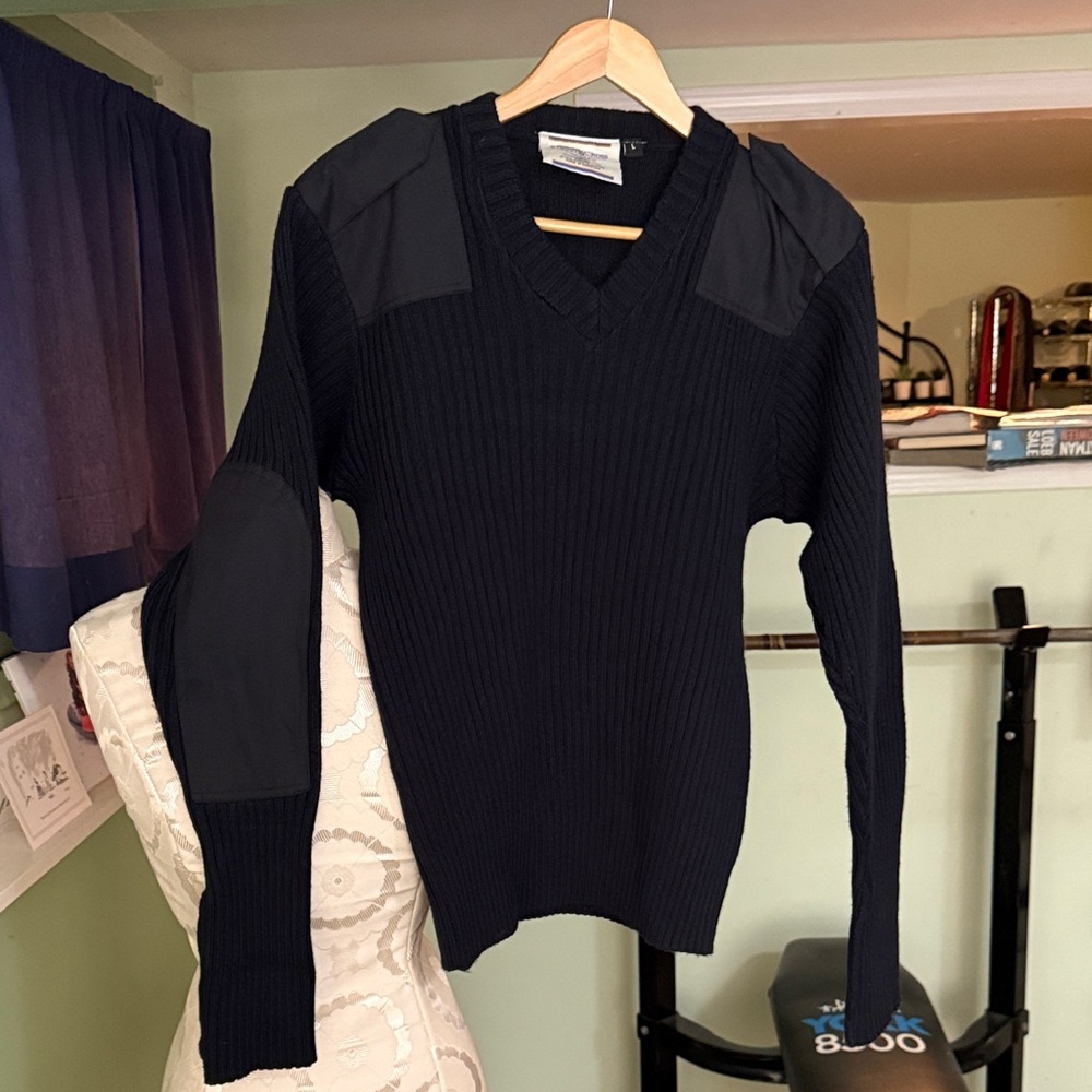 Flying Cross, Men's Black V-Neck Sweater, Military